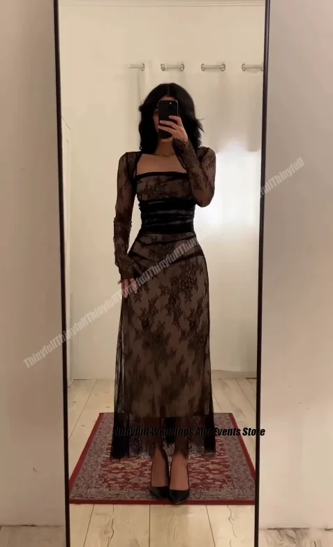 Thinyfull Mermaid Long Sleeves Prom Dresses Strapless Lace Evening Party Gown 2024 Saudi Arabia Formal Occasion Dress