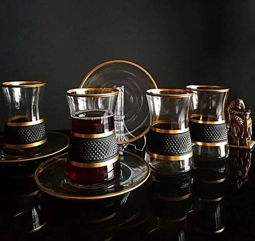 12 pcs English Tea Set, Pasabahce English Teacup, Unique Kitchen Teacups, Clear Glass Mugs, gift for Mom ,(Set of 6)