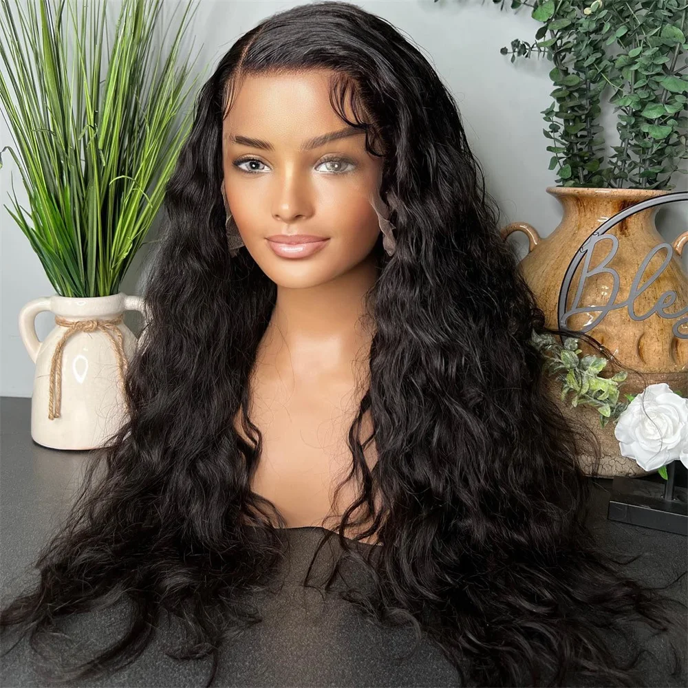 Indian Natural Wavy 13x6 Lace Frontal Wig Side Part Glueless Human Hair Wigs 400% Thick Density Virgin Human Hair Women Wigs