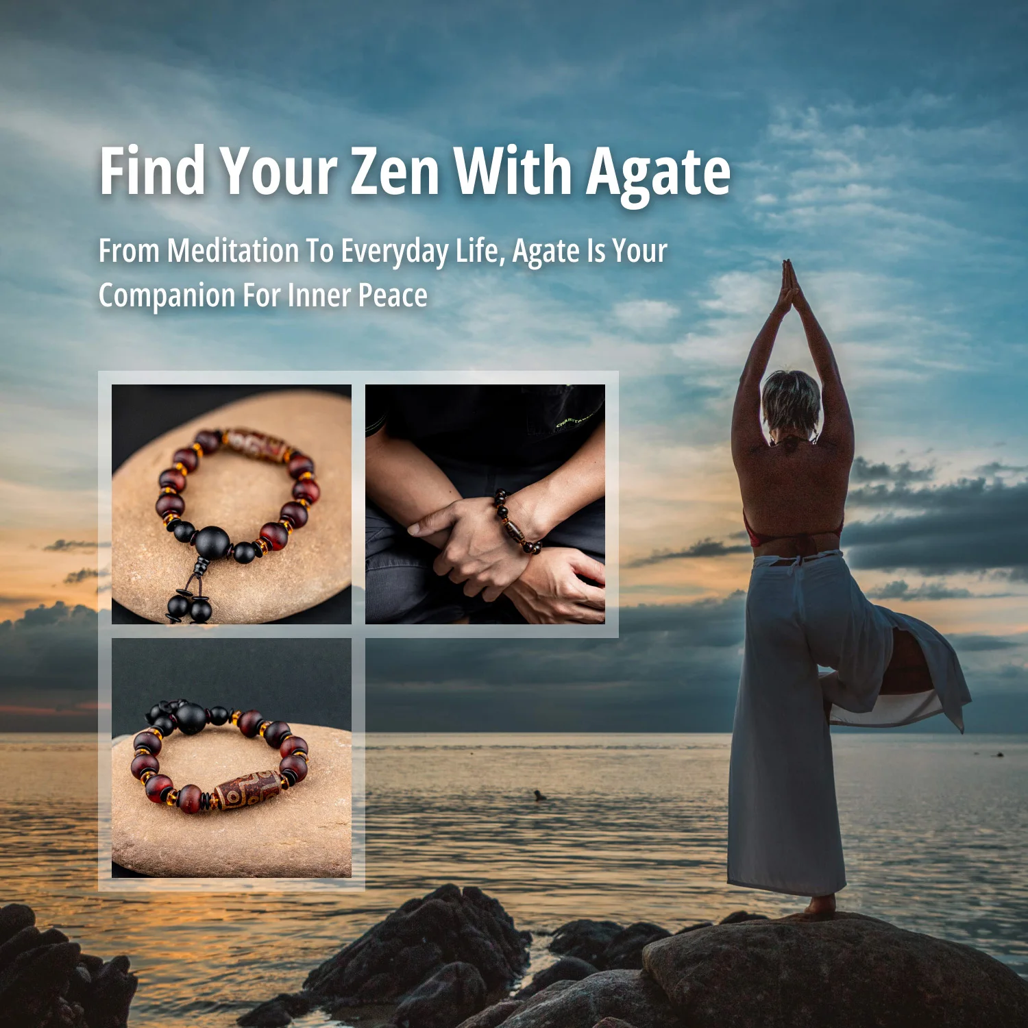 14mm Natural Stone Agate Beads Bracelet 9-Eyed Dzi Beads Protection Bracelet for Man Women Vacation Accessories Jewelry Gift