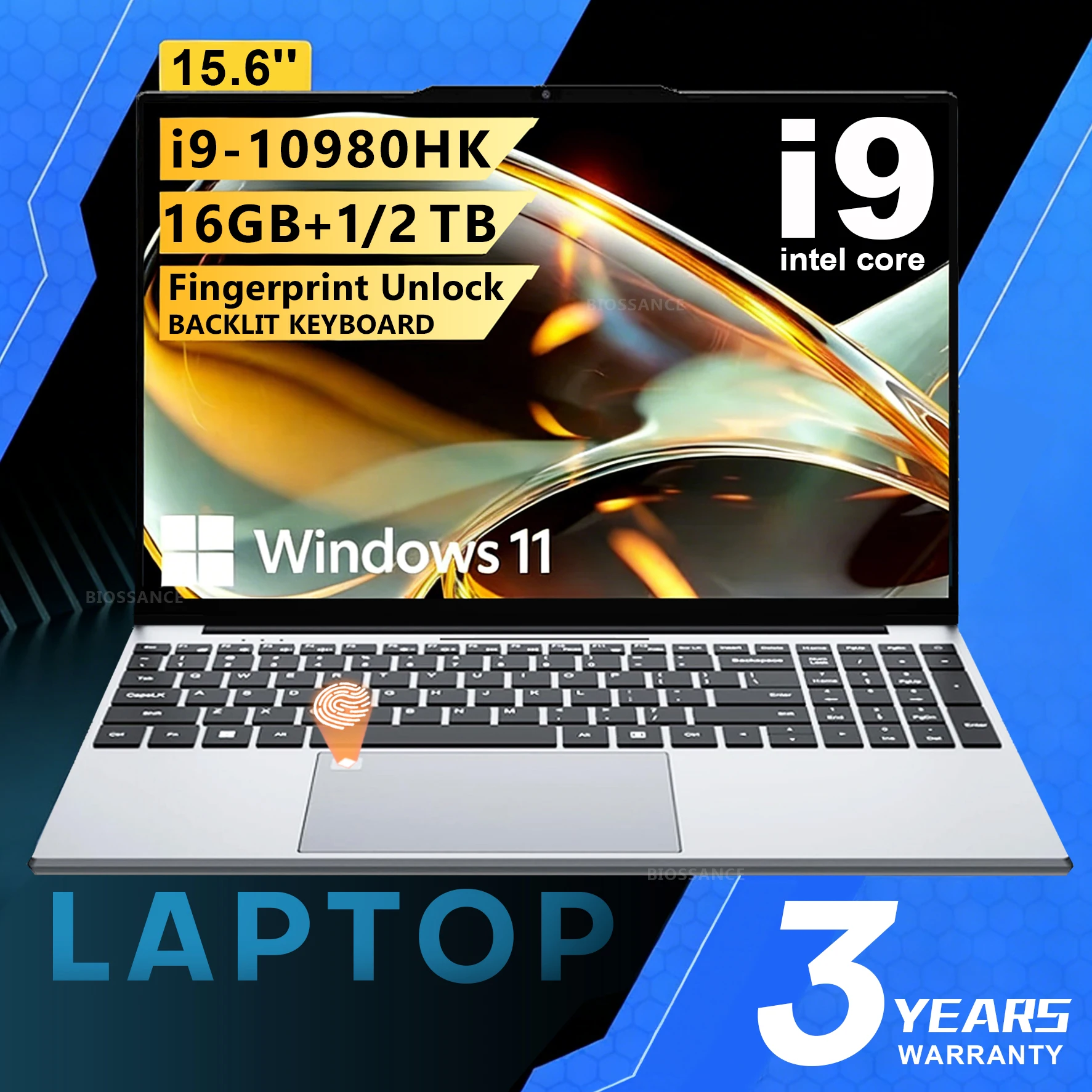 Portátil de 15.6'' con Intel Core i9 10980HK, Windows 11, 16GB de RAM, 1TB/2TB SSD, Desbloqueo por Huella Dactilar, Pantalla 1080P, Retroiluminación de Teclado