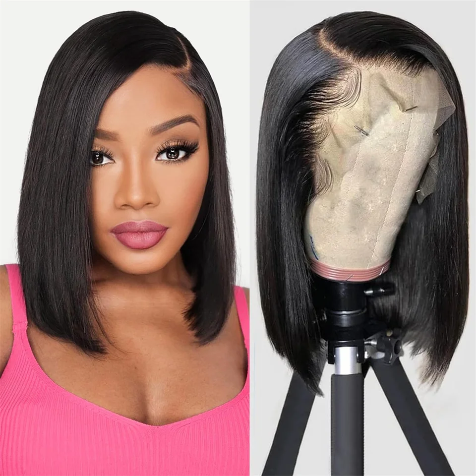 Blackmoon Hair Indian Straight Lace Frontal Wigs for Women Short Bob Transparent 13x4 Lace Front Human Hair Wigs 4x4 Closure Wig