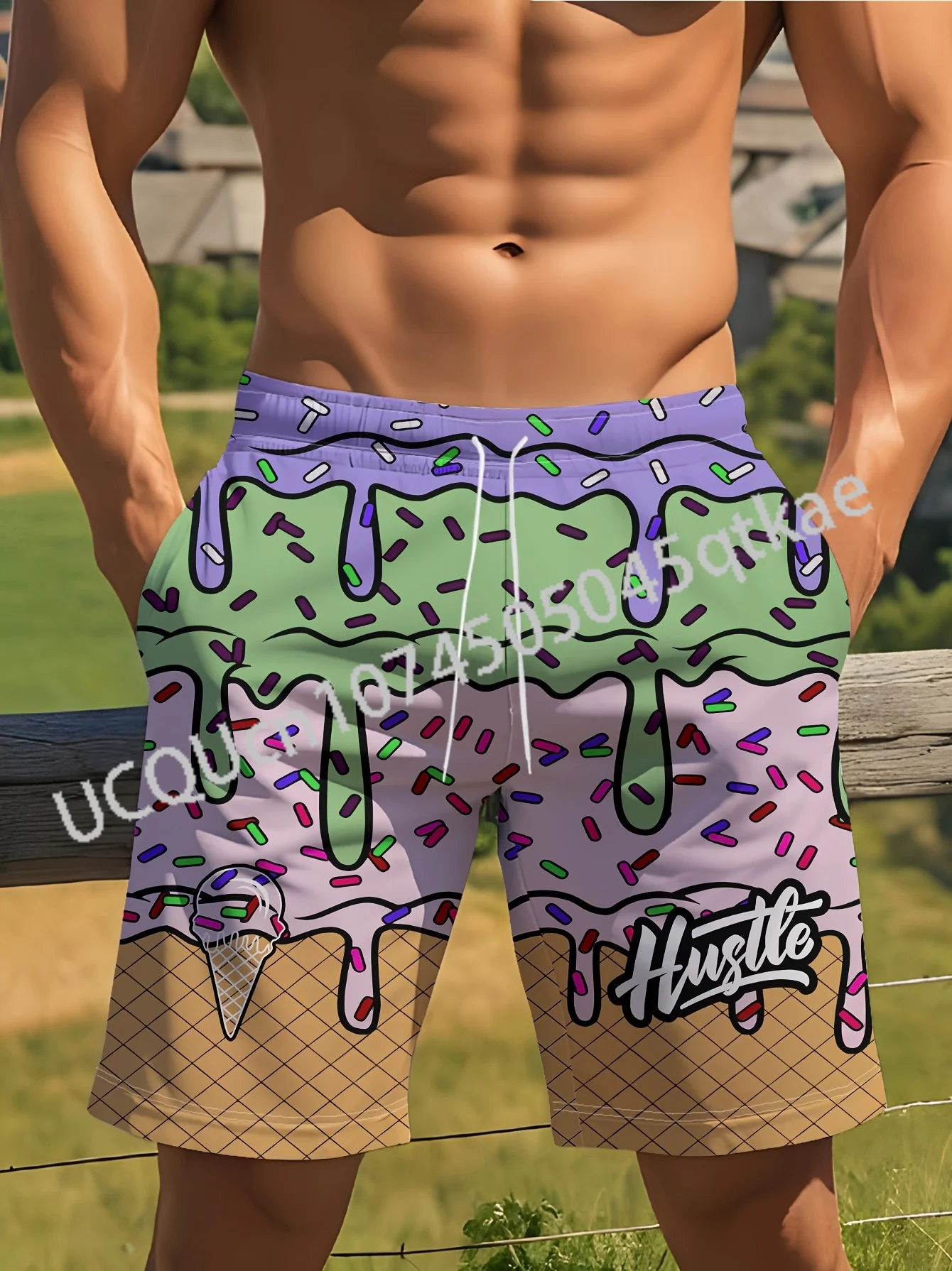 Męskie spodenki poliestrowe na co dzień „HURTLE” nadruk w kształcie pączka hawaje letnie spodenki damskie odzież sportowa do biegania na świeżym powietrzu spodenki plażowe