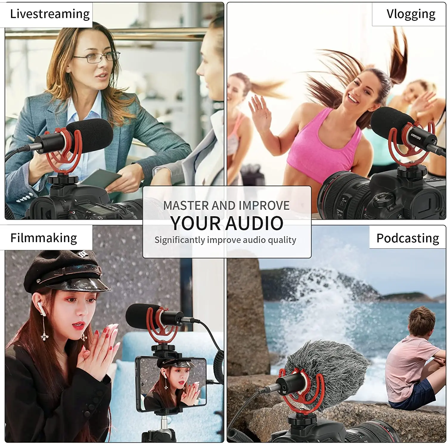 ANDYCINE M1 Pro ไมโครโฟนวิดีโอกล้อง Mount Shotgun Mic สำหรับกล้อง DSLR,โทรศัพท์,action กล้อง Furry กระจก