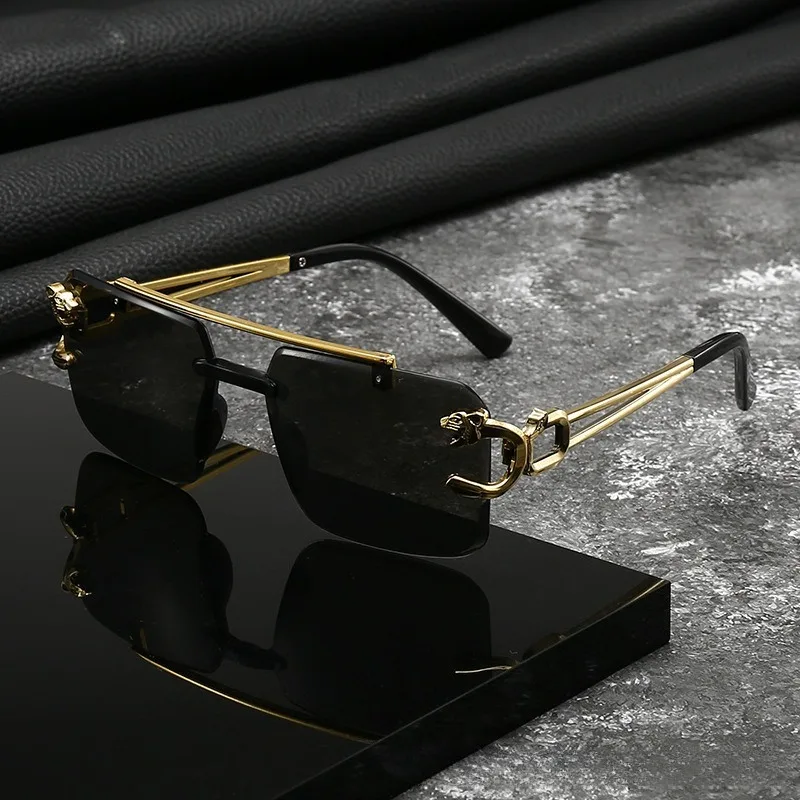 

Винтажные роскошные золотые очки, крутые женские безрамочные черные очки с тигровой подставкой для мужчин и женщин, антибликовые очки для путешествий на открытом воздухе