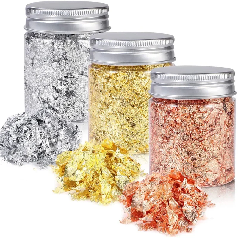 Nouveau 3G Imitation or argent feuille de cuivre paillettes paillettes artisanat feuille flocon feuilles papier en vrac pour dorure bricolage Nail Art décor