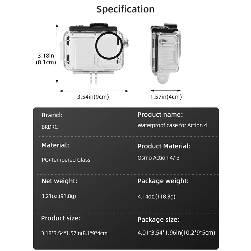 Dji osmoアクション保護ハウジングシェル、ダイビングおよびスイミングケース、水中会議数、防水ケース、3 4 60m