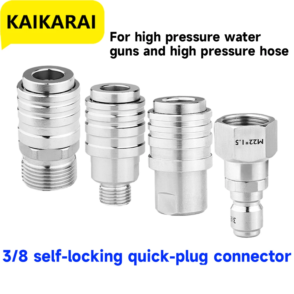 

Tool 3/8 Self-Locking Quick Plug Connector Accessories M22 M14 Stainless Steel Male and female For High Pressure Water Gun Hose