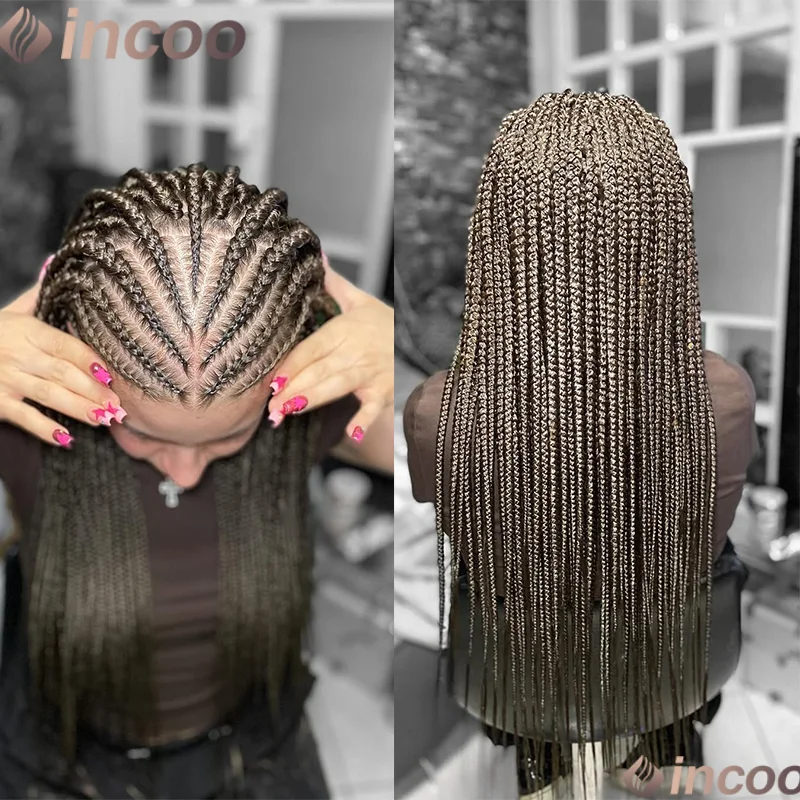 

36 дюймов Cornrow Плетеные парики Косы без узлов для чернокожих женщин Полный парик с кружевной косой на продажу Африканские плетеные волосы с волосами ребенка