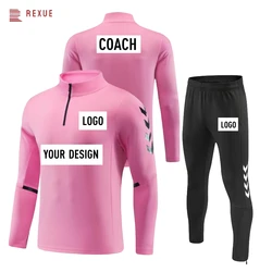 Custom Football Team Tracksuit for Men – Soccer Training Jacket & Pants Set 2PCS, Printed Logo, Winter Sportswear, Multi-Color