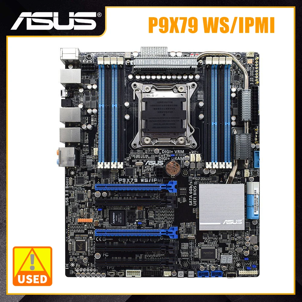 ASUS P9X79 WS/IPMI X79 Motherboard Mining Motherboard LGA 2011 DDR3 64GB Support X79 Kit Xeon E5 2650 v2 Cpus PCI-E 3.0 USB3.0