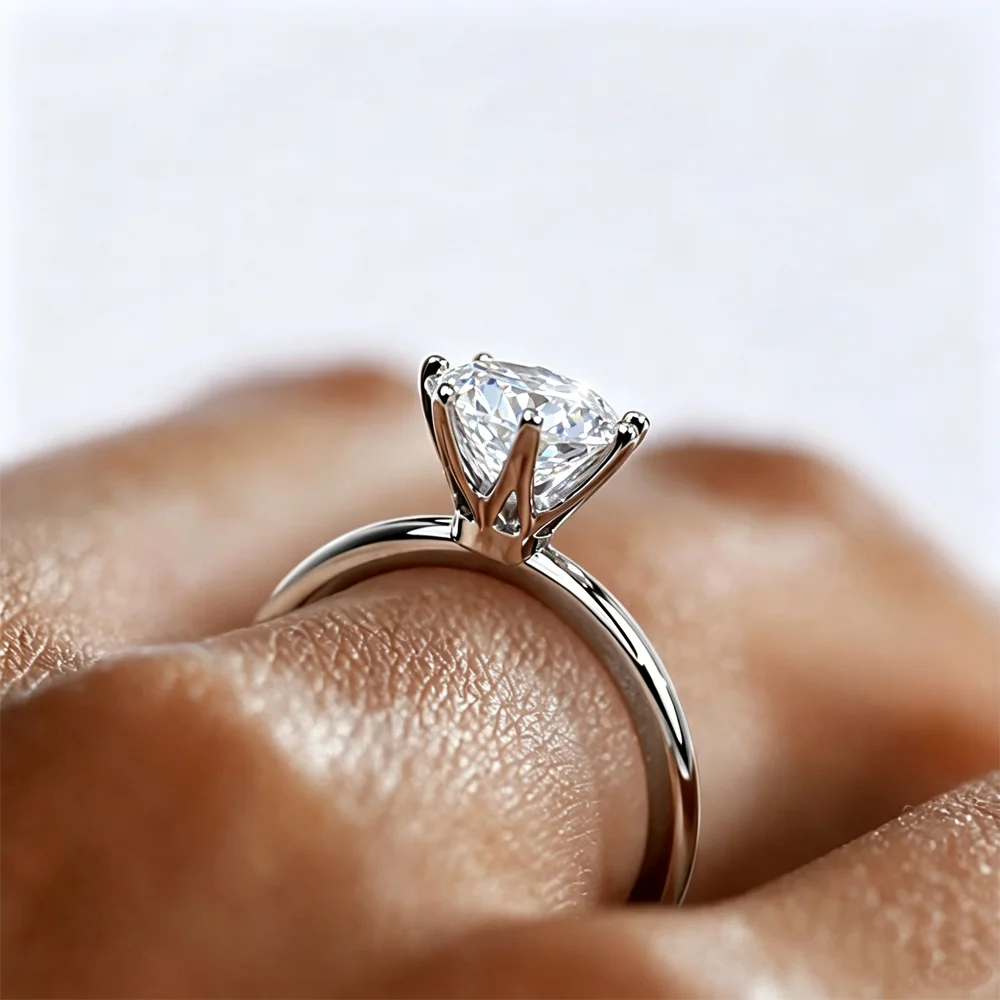 0.5-2ct Moissanite Ring For Women 925 Sterling Silver with White Gold Plated Lab Diamond Engagement Wedding Band Jewelry