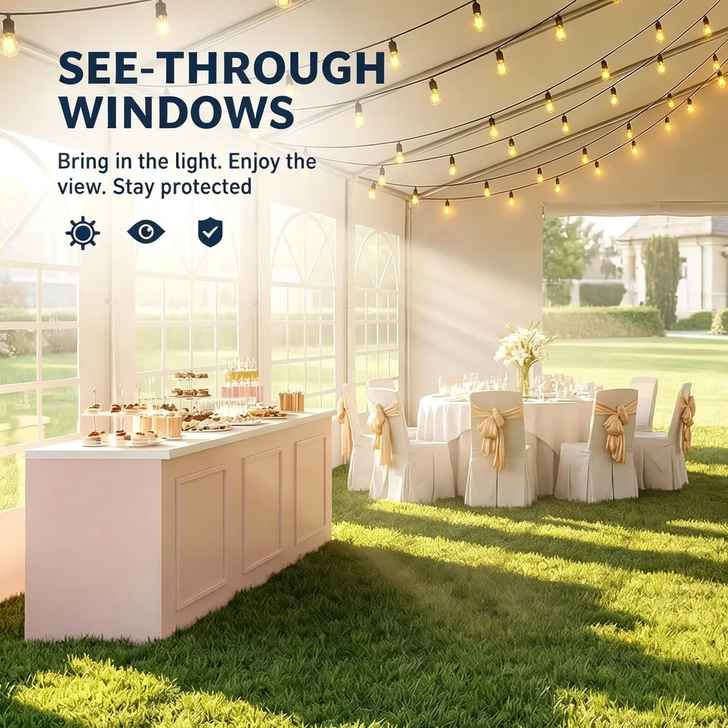 Nordivale 40x20ft Heavy Duty Party Tent with Removable Sidewalls, Waterproof Commercial Canopy for Wedding Outdoor BBQ Camping, White Event Tent view 6