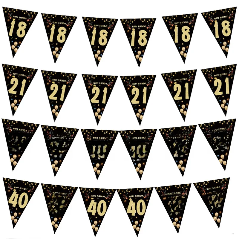 18 21 30 40 bannière en papier décorations de fête d'anniversaire adulte or noir guirlande Anniversaire adulte Anniversaire anniversaire 30age drapeaux