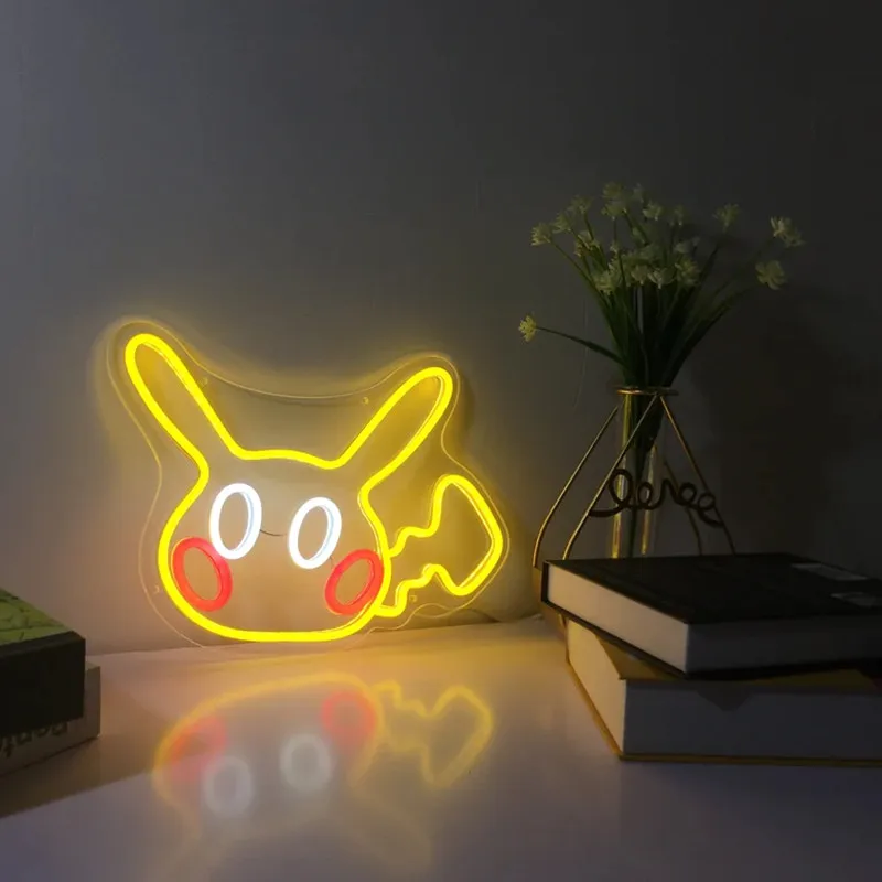 

Cute Anime Neon Signs Lights Bedroom Kids Desk Decor Pi ka chu Anime Children's Room Decoration 9x12inches/22x31cm