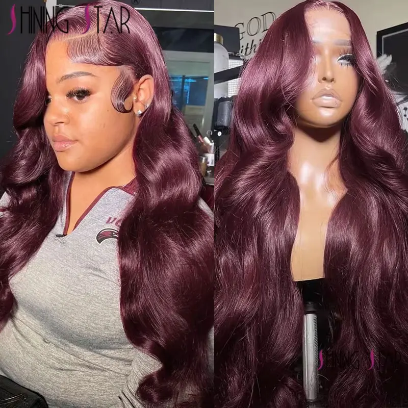 

13X4 Lace Frontal Wigs Burgundy Red Colored Hd Transparent Body Wave Lace Front Wigs Curly Wave Lace Front Human Hair Wigs