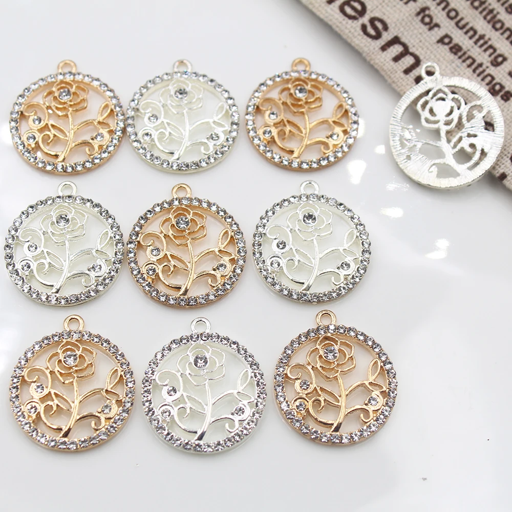 5 قطعة سبائك رائعة 25*29 مللي متر حجر الراين ارتفع انقطاع دائري قلادة الحرفية سوار ذاتي الصنع قلادة القرط صنع النتائج هدية