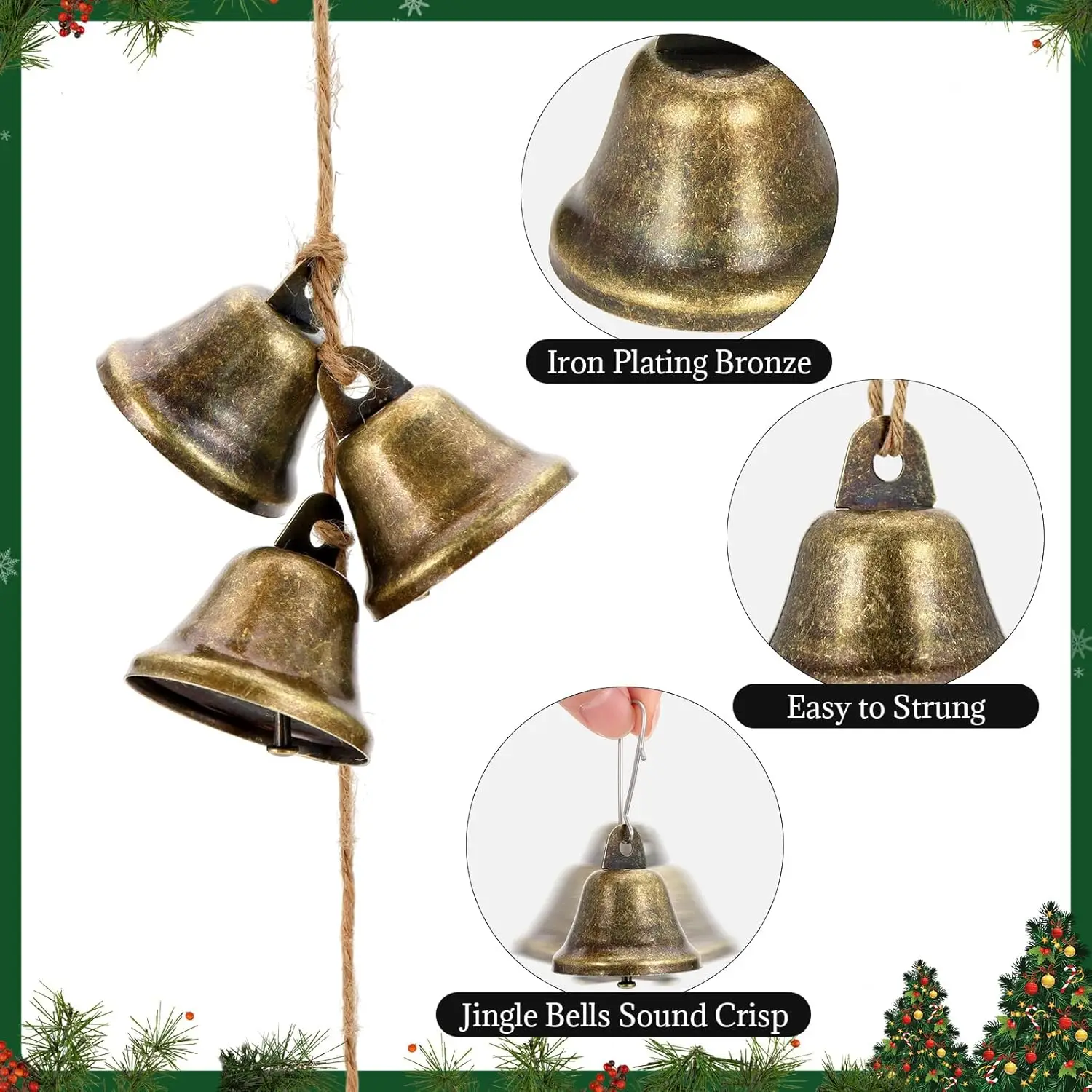 5 قطعة مع حبل البرونزية جلجل أجراس النحاس اللون خمر الحرفية جرس لأبواب الزفاف طوق بكلاب عيد الميلاد Hallowmas ديكور #2