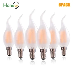 6PCS C35 Retro Candle Light Blubs E14 E12 4W 6W Frosted Glass Warm White 2700K Filament Bulbs Lamp Chandelier Lighting Home Deco