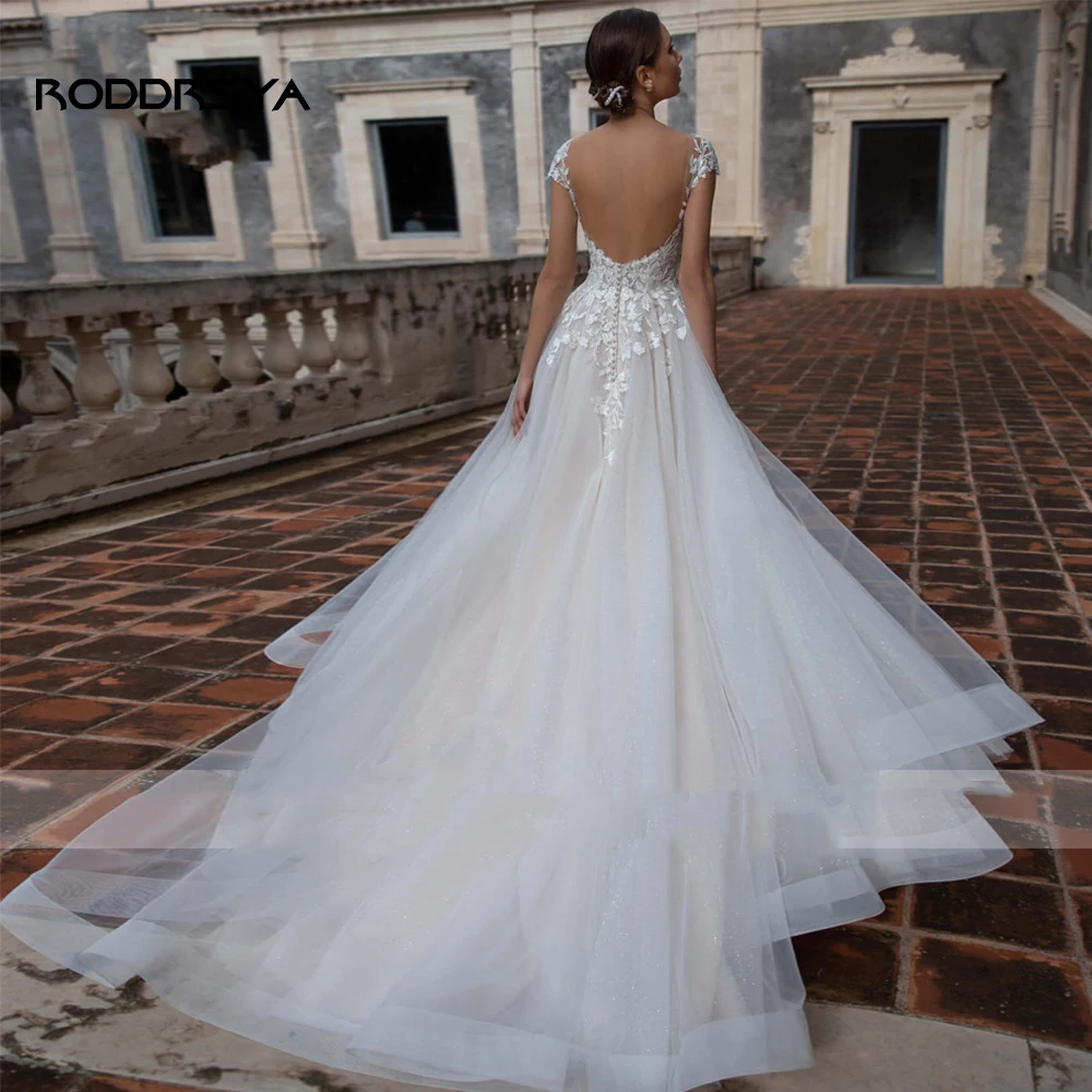 Roddrsya boné mangas rendas apliques vestidos de casamento do vintage o pescoço tule a linha vestidos de noiva vestido novia trem varredura 2023