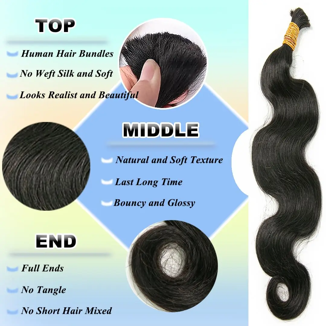 شعر تجديل بشري مموج لضفائر بوهو بدون لحمة شعر بشري لعذراء السائبة 100% شعر بشري للتضفير 16-26 بوصة