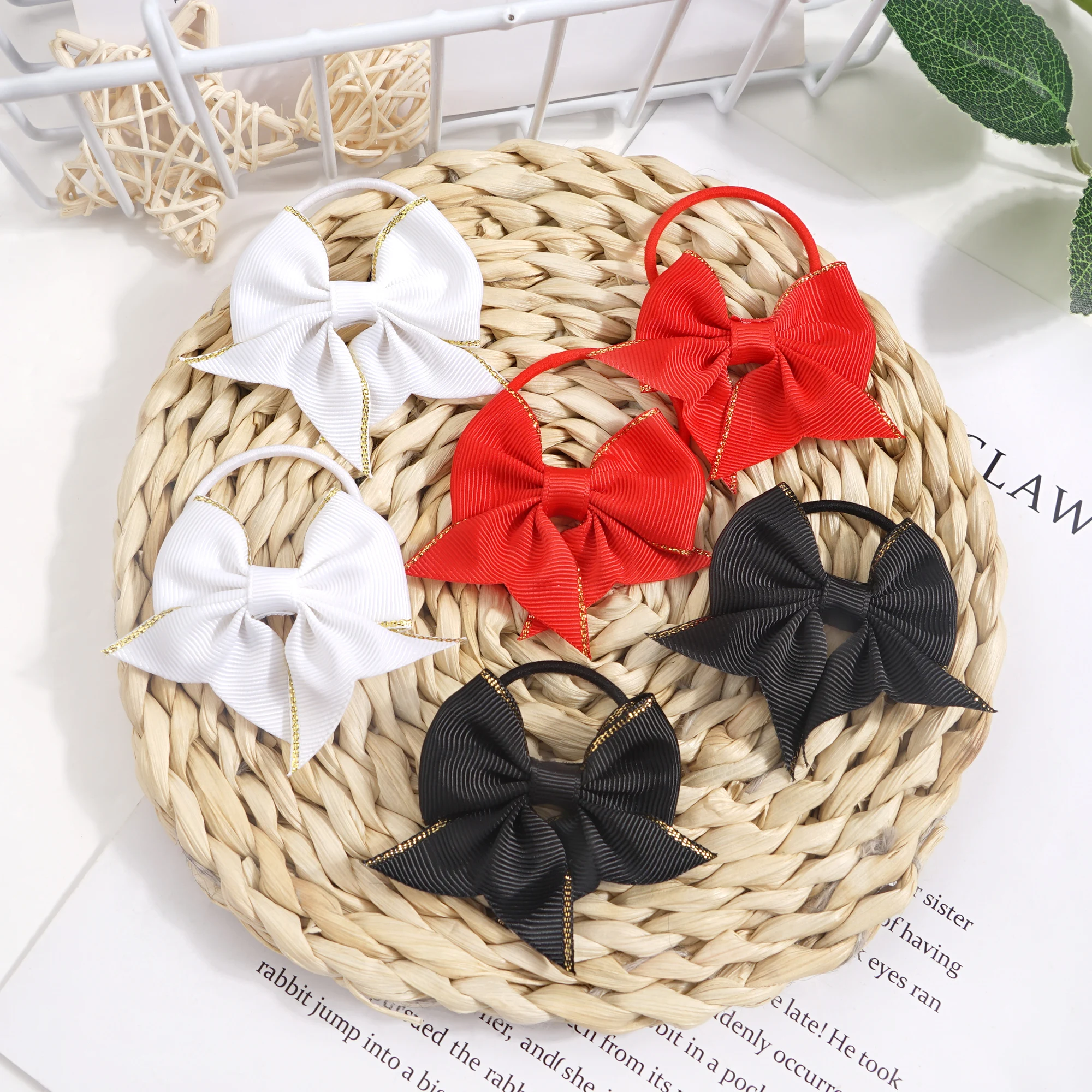 40pcs Grosgrain Ribbon Pigtail Hair Bows Elastic Hair Ties Hair Bands Holders Hair Accessories for Baby Girls Infants Toddler