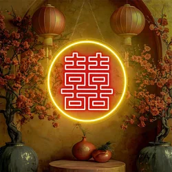 Chinese Double Happiness Neon Sign Wedding Led Light Chinese Traditional Character Neon Sign Chinese Character Holiday Neon Sign