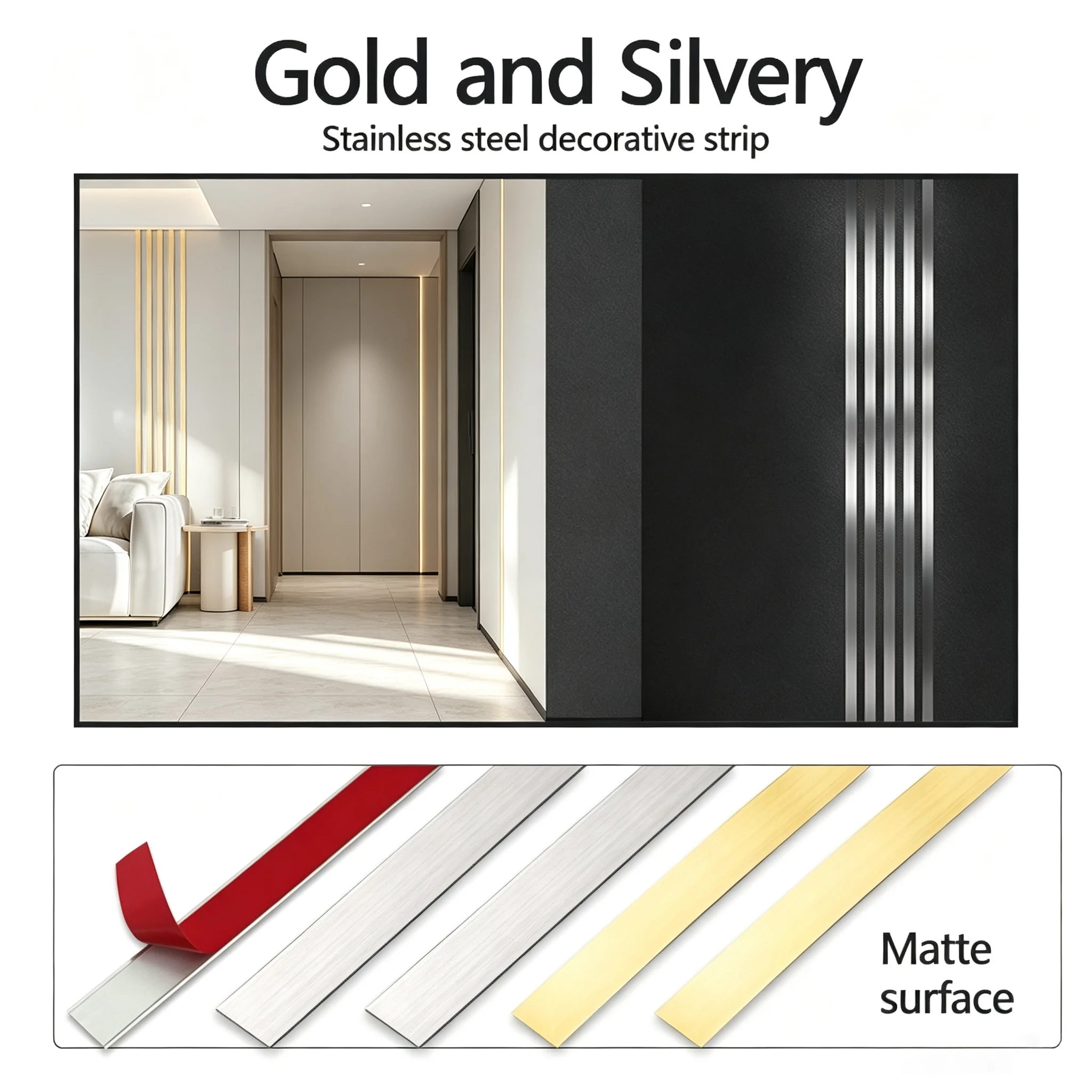 5-Meter-Long Gold/Silver Atainless Steel Decorative Line, Self-Adhesive Decorative Line For Ceiling Background Wall.
