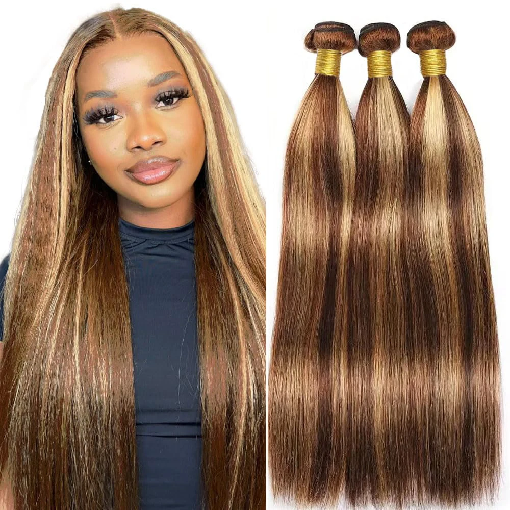 

P4/27 Straight Ombre Brown Bundles Human Hair Highlight Bundles 100% Unprocessed Brazilian Virgin Human Hair 3 Bundles for Women