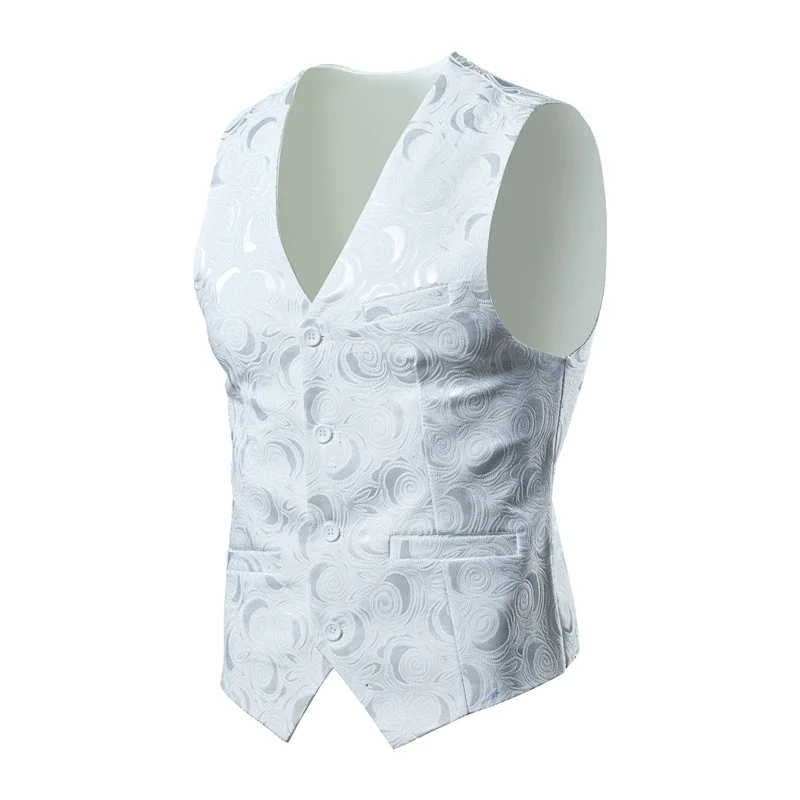 2026 Luxuriöse Business-Jacquard-Anzugweste für Herren, Slim Fit, Schwarz-Weiß, für Hochzeit, Gesellschaft, Tanz, Party, Größe 6XL 7XL 8XL