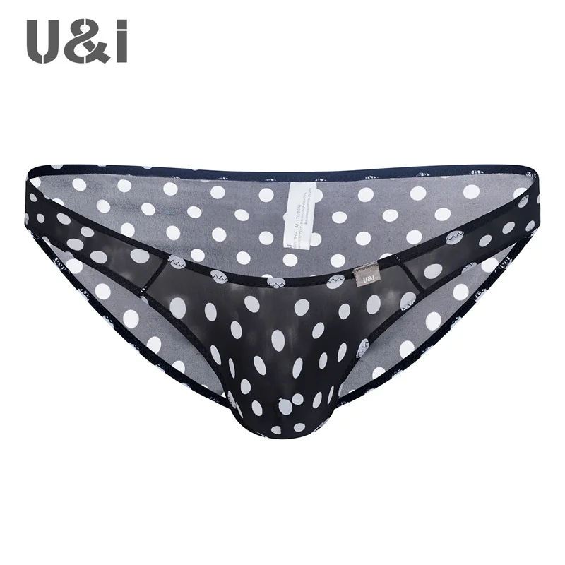 U&I sexy briefs men\'s trend personality ultra-thin transparent printing nylon low waist bump lover gift