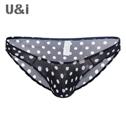 U&I sexy briefs men's trend personality ultra-thin transparent printing nylon low waist bump lover gift