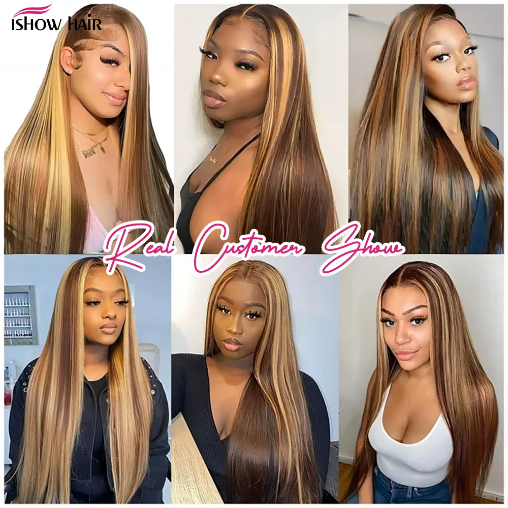 Ishow تسليط الضوء على كليب في شعر مستعار بشري P4/27 اللون البني مستقيم كليب في الشعر التمديد 7 9 قطعة/المجموعة كامل الرأس للنساء #6