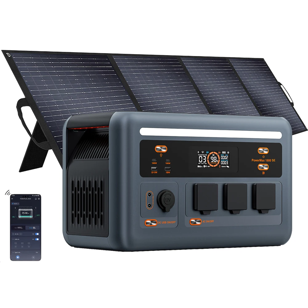 OSCAL PowerMax 1800SE 1800W Powerstation 1024Wh mit 1 Stück 200W Solarpanel, LiFePO4-Akku, AC 220V Ausgang für Wohnmobil, Camping, Van