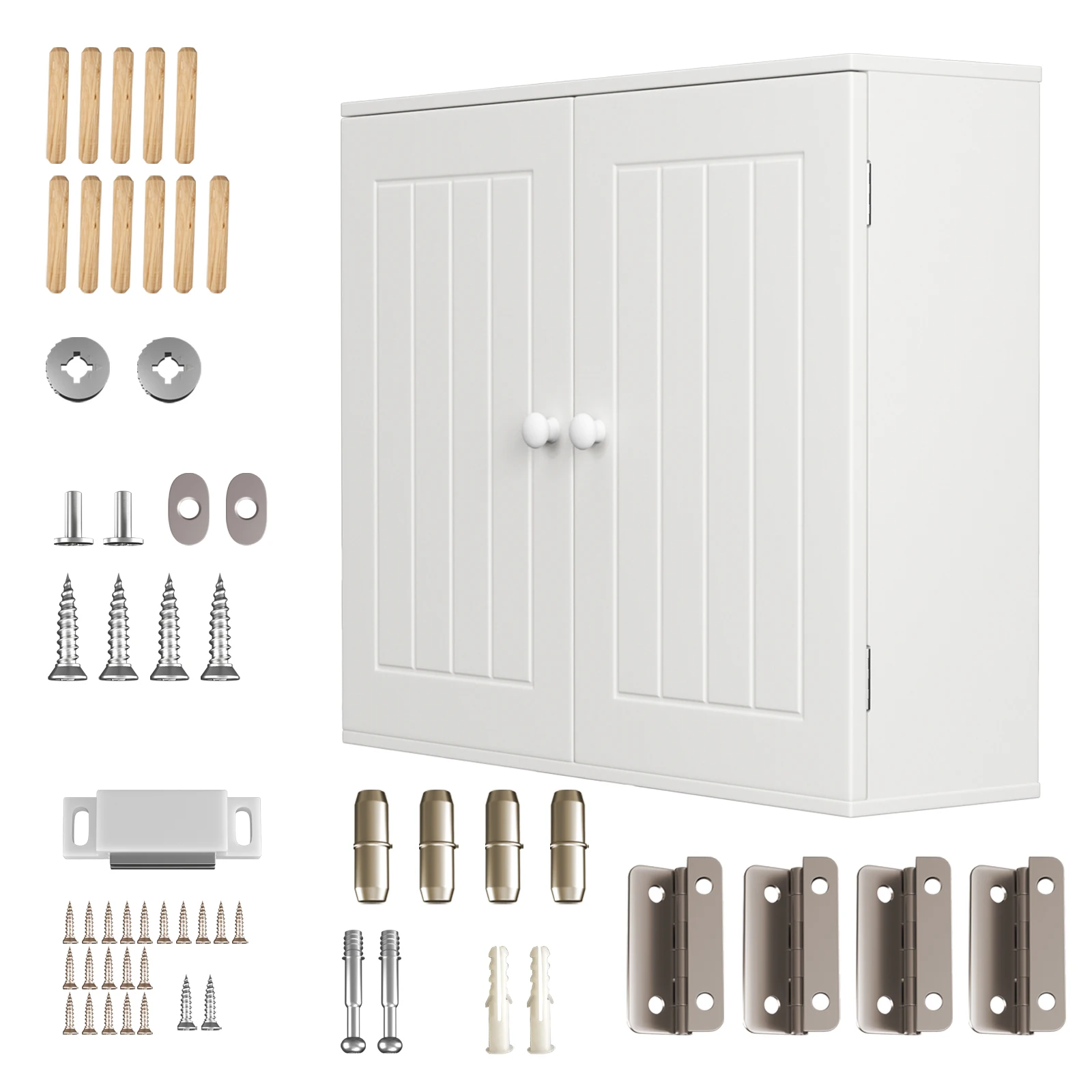 Weißer wandmontierter Aufbewahrungsschrank mit 2 Türen, verstellbarem Regal, wasserdichter Badezimmerschrank, schwebender Wandschrank-Organizer für Küche, Schlafzimmer, Wohnzimmer