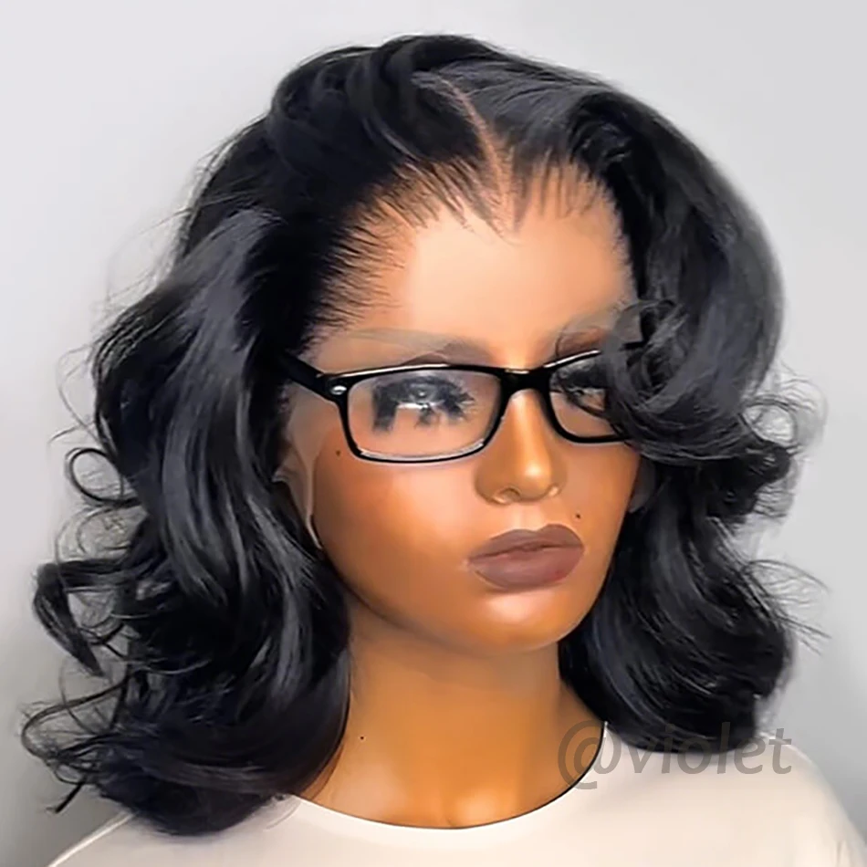 

Парик-каре Bob Wigs из натуральных волос с эффектом Body Wave, короткий, 13x4, с кружевной передней частью, плотность 220%, для чернокожих женщин