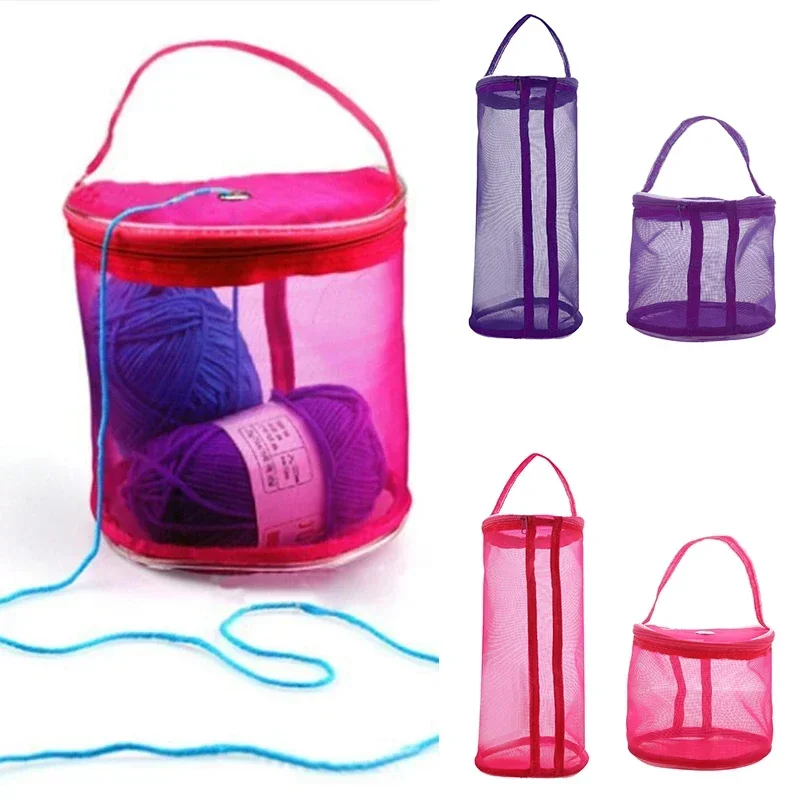 Saco de armazenamento de fio portátil malha oca tricô sacos de fio de lã crochê bolsa organizador
