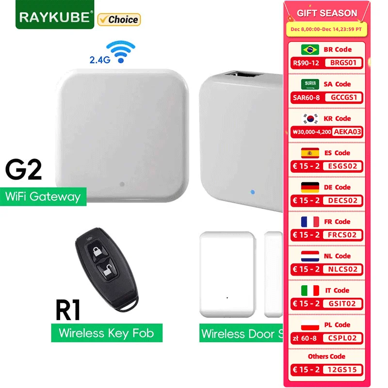 RAYKUBE TT LOCK G2 Wireless Wifi Gateway Hub RJ45 Wired G3 Gateway/TT Lock Key Fob Remote Control/Door Sensor for Smart Lock
