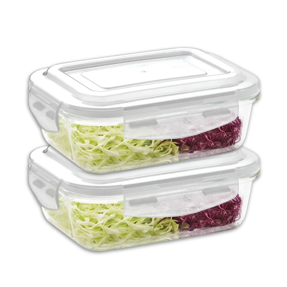 2 Kit Glass Pot Lunch Box Meal Preparation Container, Food Storage Containers with Lids 640ml