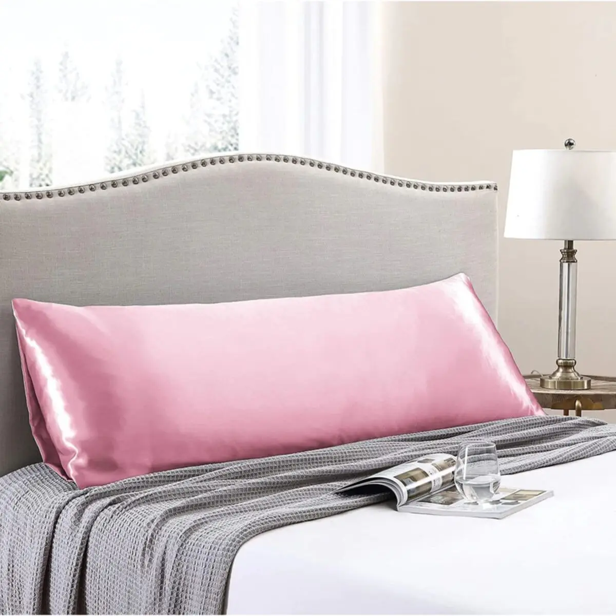 

Natural Silk Textured Cotton Satin 50x135cm Pillow Case Hidden Zipper Pink Color 1 PCs Pure Natural Mulberry real silk Cotton 100