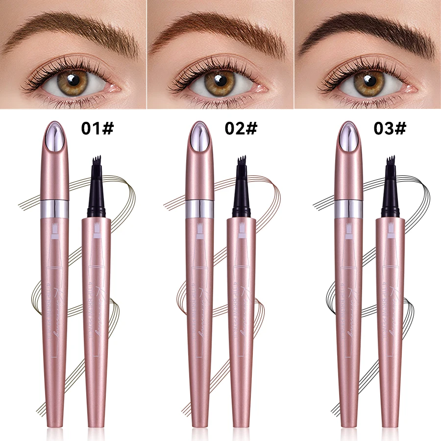 4 Fork Tip Eyebrow Pencil 3D Microblading Waterproof Dark Brown Natural Colour Fine Stroke Magic Eyebrow Pencil 2024 New Ladies