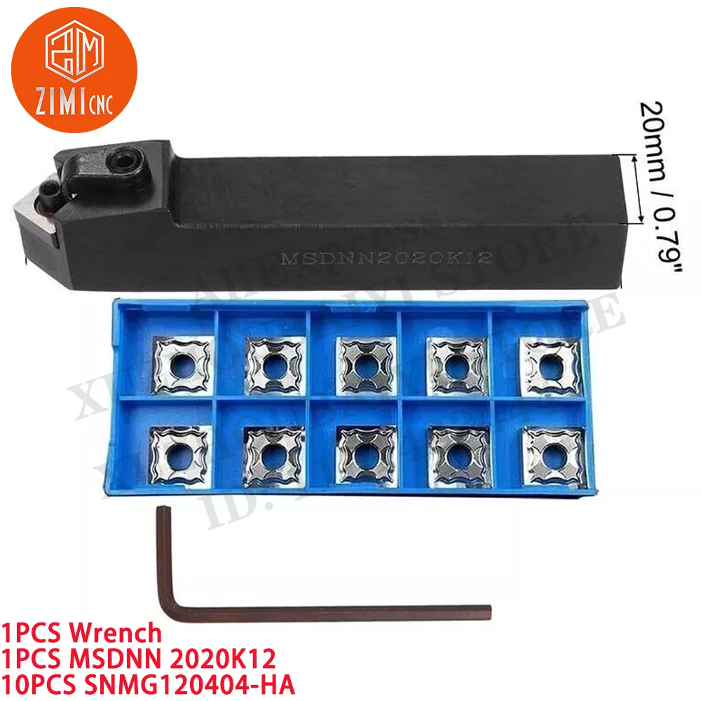 1 unidad MSDNN2020K12. Portaherramientas de torneado de torno + 10PCS SNMG120404-HA Insertos de carburo herramientas CNC torno de metal mecánico herramientas de corte