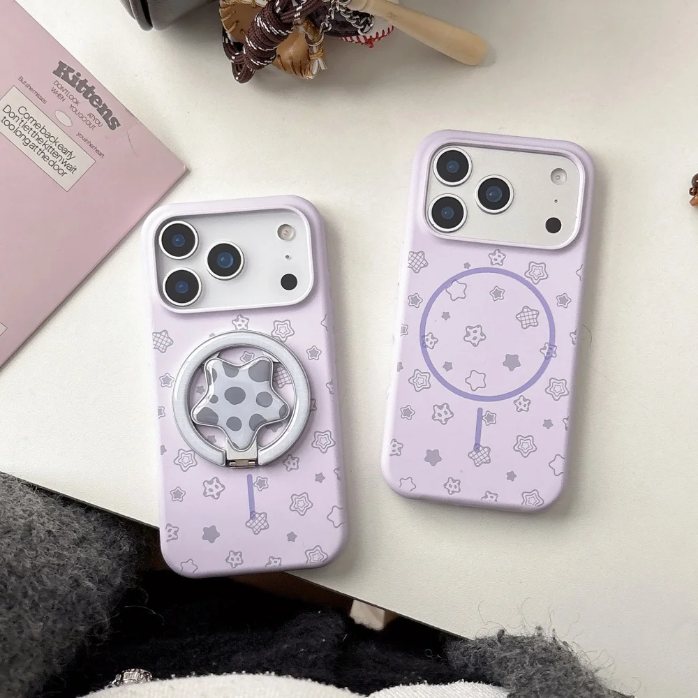 

Creative purple star polka dot for magnetic holder mobile case,suitable for iPhone17/14/15/16Pro,South Korea INS protective case