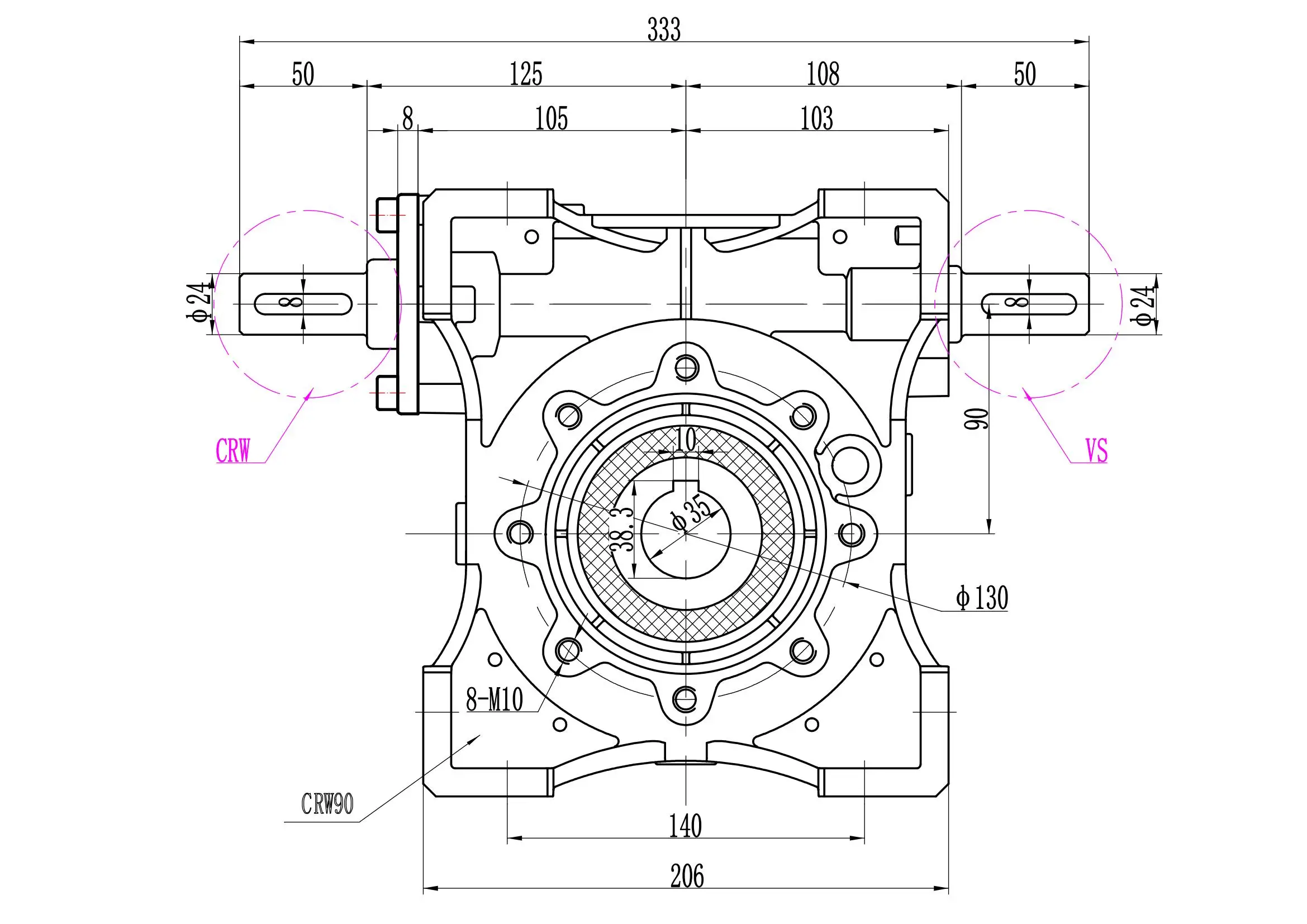 Worm Gearbox Speed Reducer CYRW90-VS NMRV90 Input 19/22/14/24/28mm Ratio 5:1/100:1 Worm Gear Tin bronze Free Maintenance