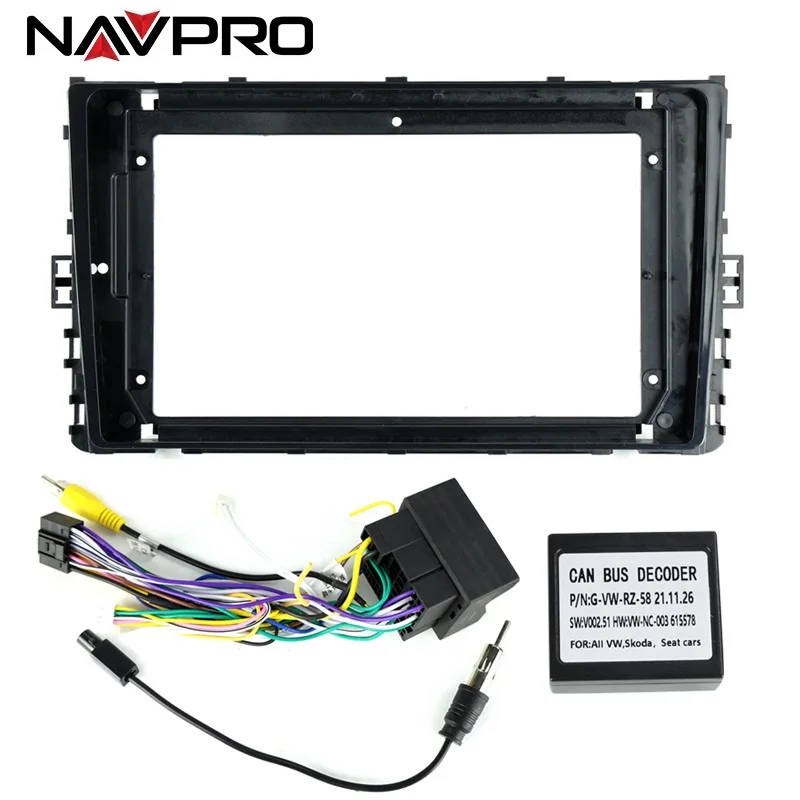 VW TCROSS POLO TIGUAN VIRTUS NIVUS Moldura e cabos de conexão para instalação de central multimidia 9" NAVPRO CASKA