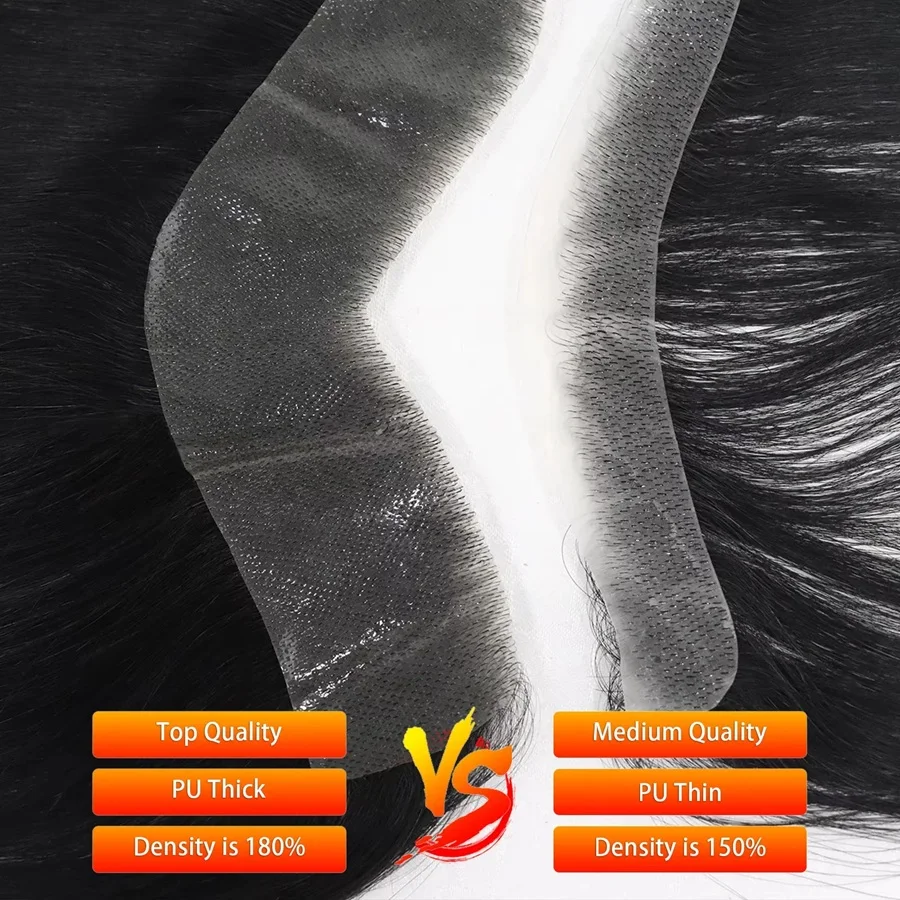 Rambut Palsu Garis Rambut Dahi untuk Pria Rambut Manusia Kepadatan Tinggi Kulit PU Potongan Rambut Depan Pria Rambut Topper Garis Rambut Alami Menyusut