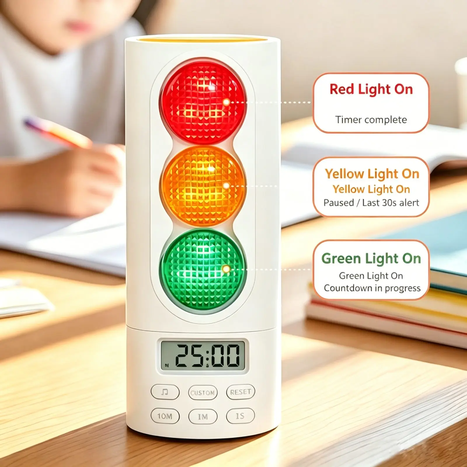 Children Timer Traffic Light Visual Timer with Light Display for Kids Classroom Home Kitchen Game Countdown Visual Timer