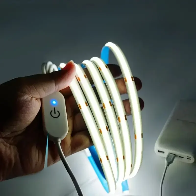 Tira de luz led cob, dimmer de toque, fita de diodo flexível, 5v, usb, linear, lâmpada de iluminação