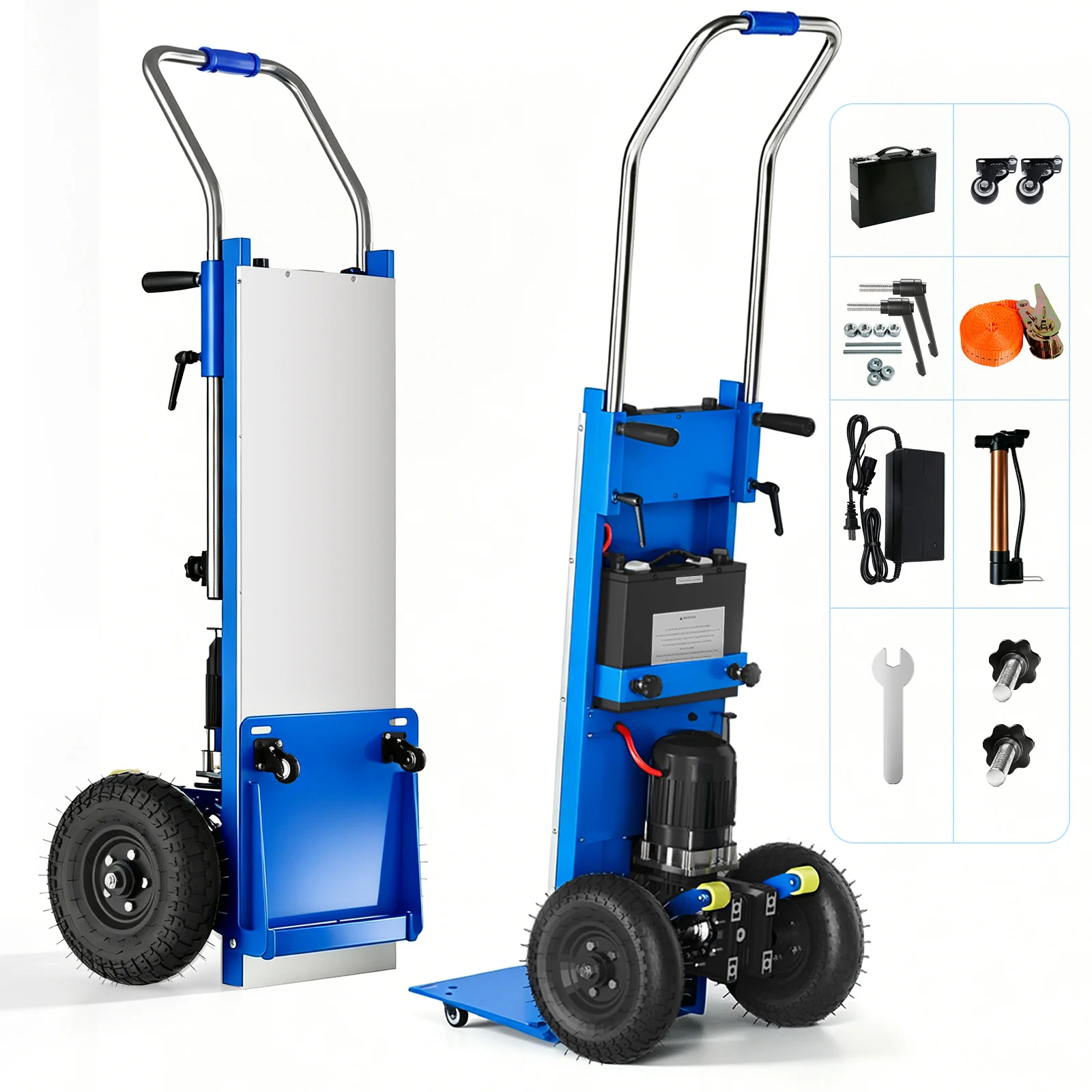 Electric Stair Climbing Dolly, 880lbs Capacity Stair Climbing Hand Trucks, 1200W Powered Electric Dolly for Stairs, with Folding Handle & Pneumatic Wheels & 4M Safety Rope