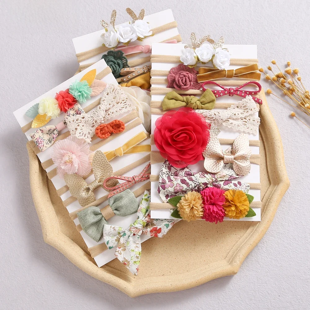 Ensemble de bandes de cheveux élastiques en nylon souple pour bébés filles, document de bataille, nœud multi-style, bande de sauna, accessoires pour cheveux, 10 pièces par ensemble